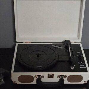 Portable White and Black Turntable